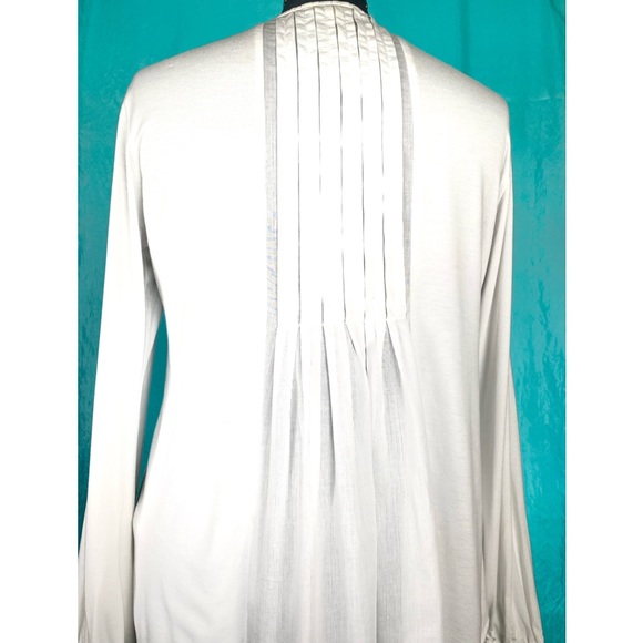 Pin tuck V neck white tunic w/ long sleeves Lg - Picture 2 of 7